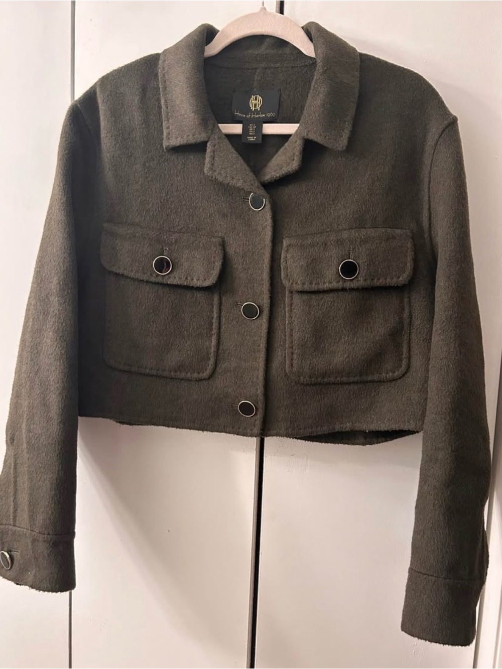 House of Harlow 1960 Cropped Olive Green Jean Jacket Size S